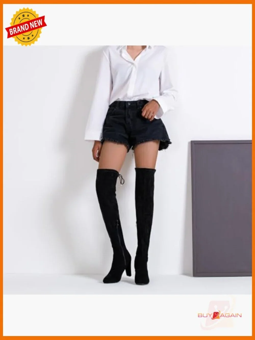 Suede Over The Knee Boots with 3.5 Inch Heel and Side Zipper